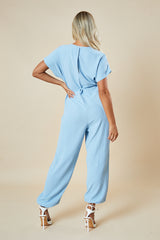 Blue V-Neck Oversized Tie Detail Jumpsuit - Sammie