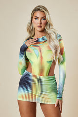 Multi Body Print Bodysuit & Mini Skirt Set - Tami