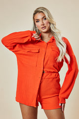 Orange Button Up Front Shirt & Shorts Co-ord Set - Hoshi