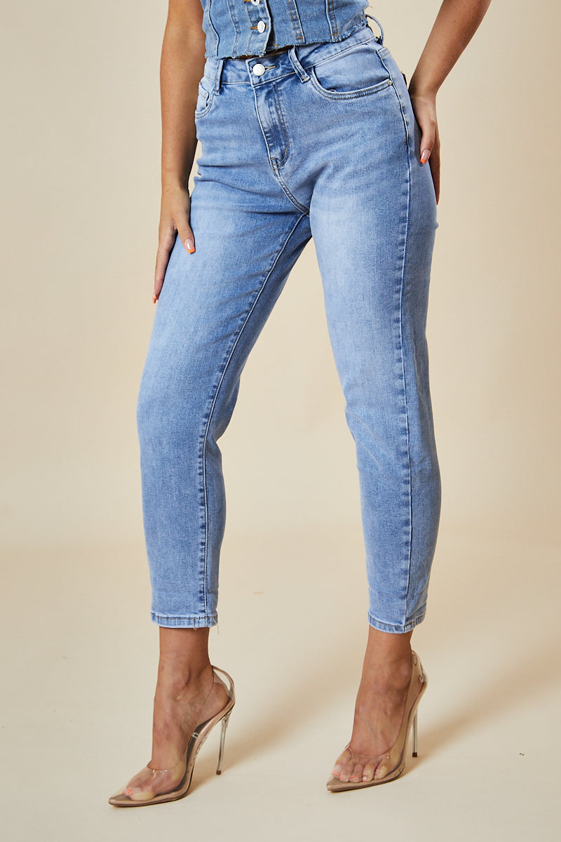Mid Blue High Waist Mom Jeans - Alma