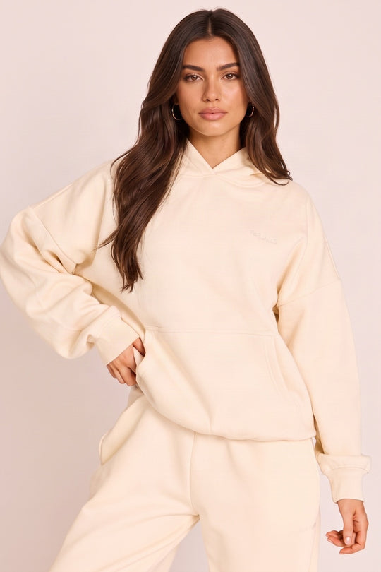 Cream Rebellious Logo Oversized Hoodie - Nivah