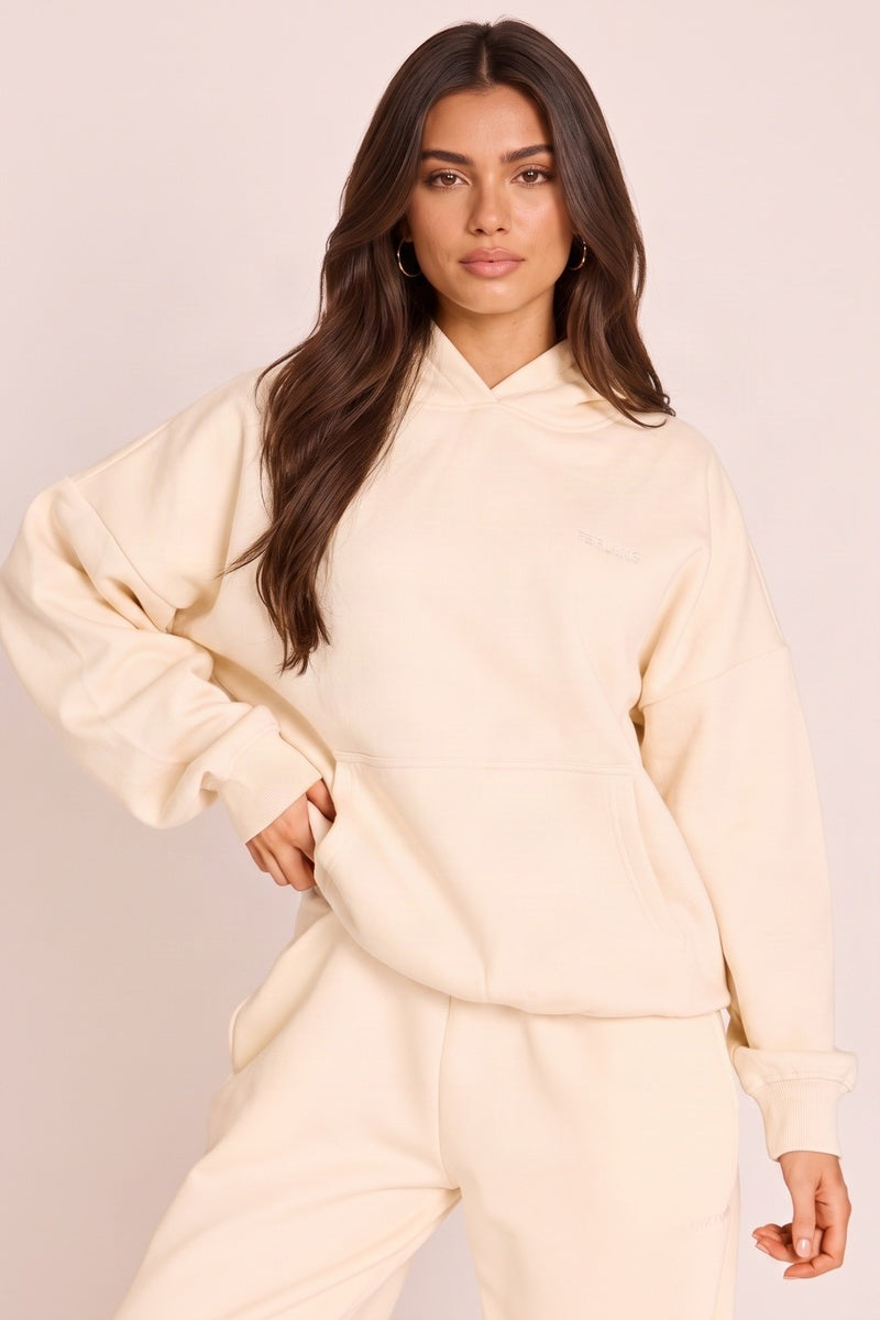 Cream Rebellious Logo Oversized Hoodie - Nivah