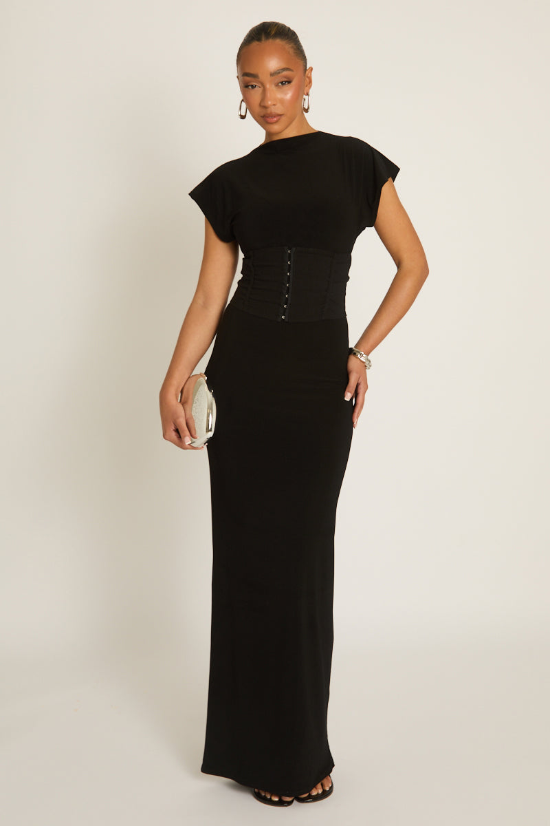 Black 2-in-1 Corset Maxi Dress - Omara