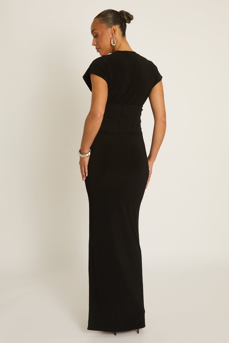 Black 2-in-1 Corset Maxi Dress - Omara