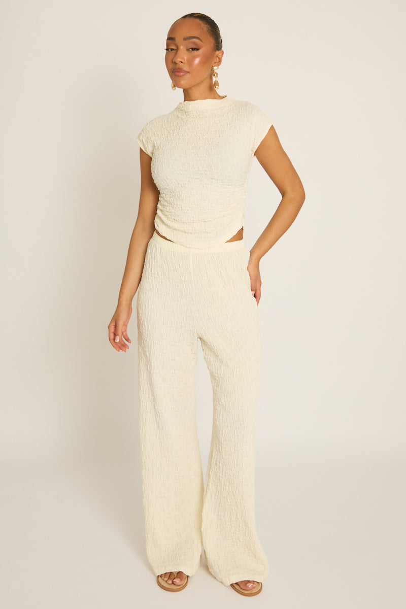 Cream Textured Top and Wide Leg Trouser Co-ord Set - Florence
