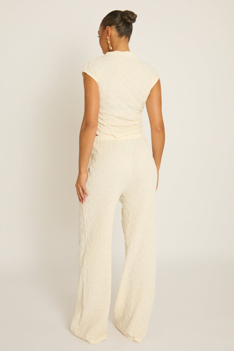 Cream Textured Top and Wide Leg Trouser Co-ord Set - Florence