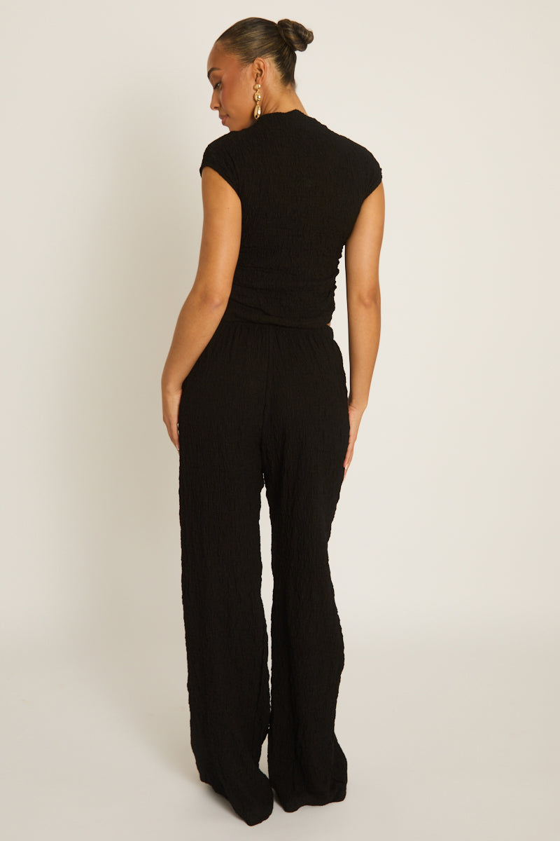Black Textured Top and Wide Leg Trouser Co-ord Set - Florence