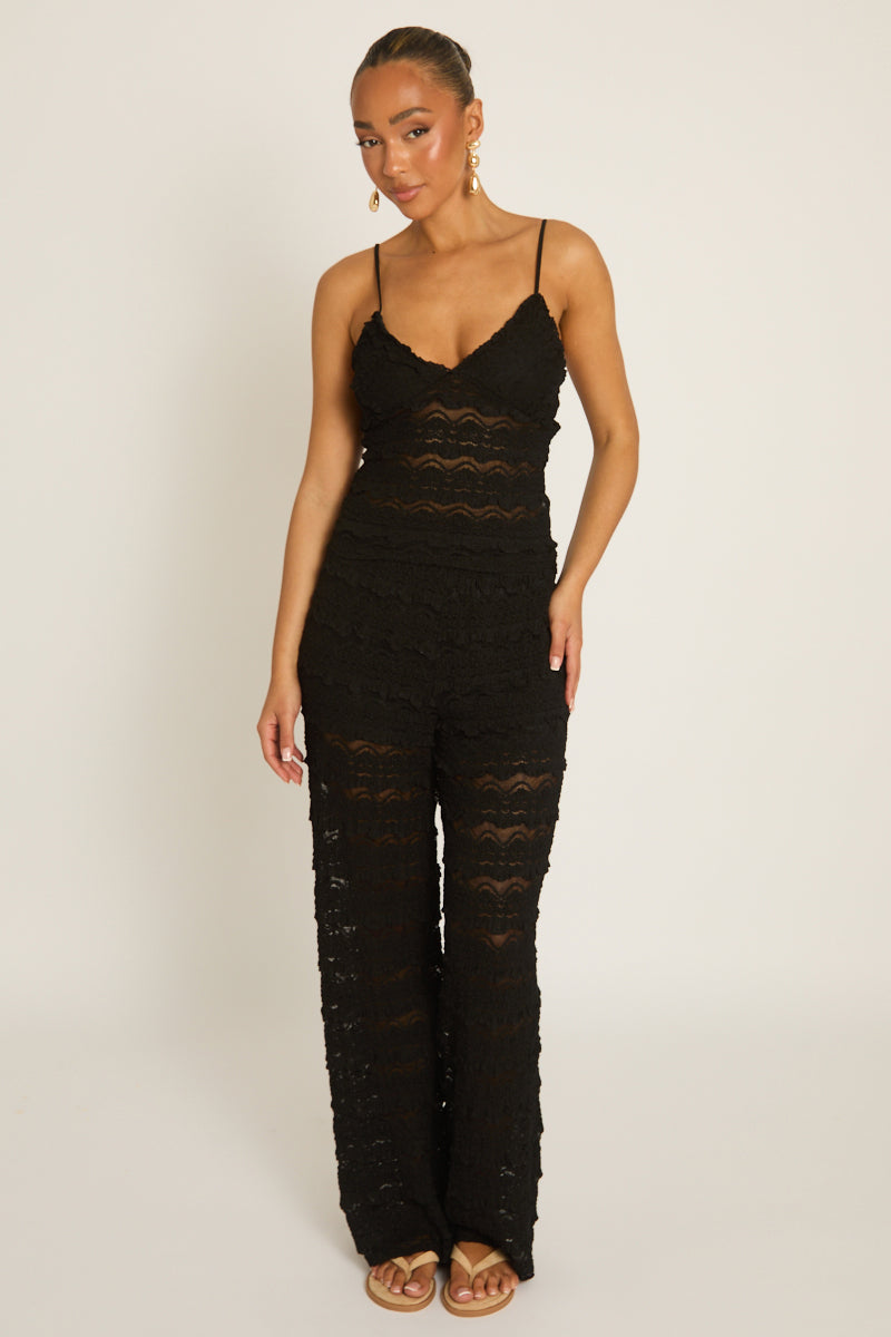 Black Lace Frill Cami and Trouser Co-ord Set - Verona