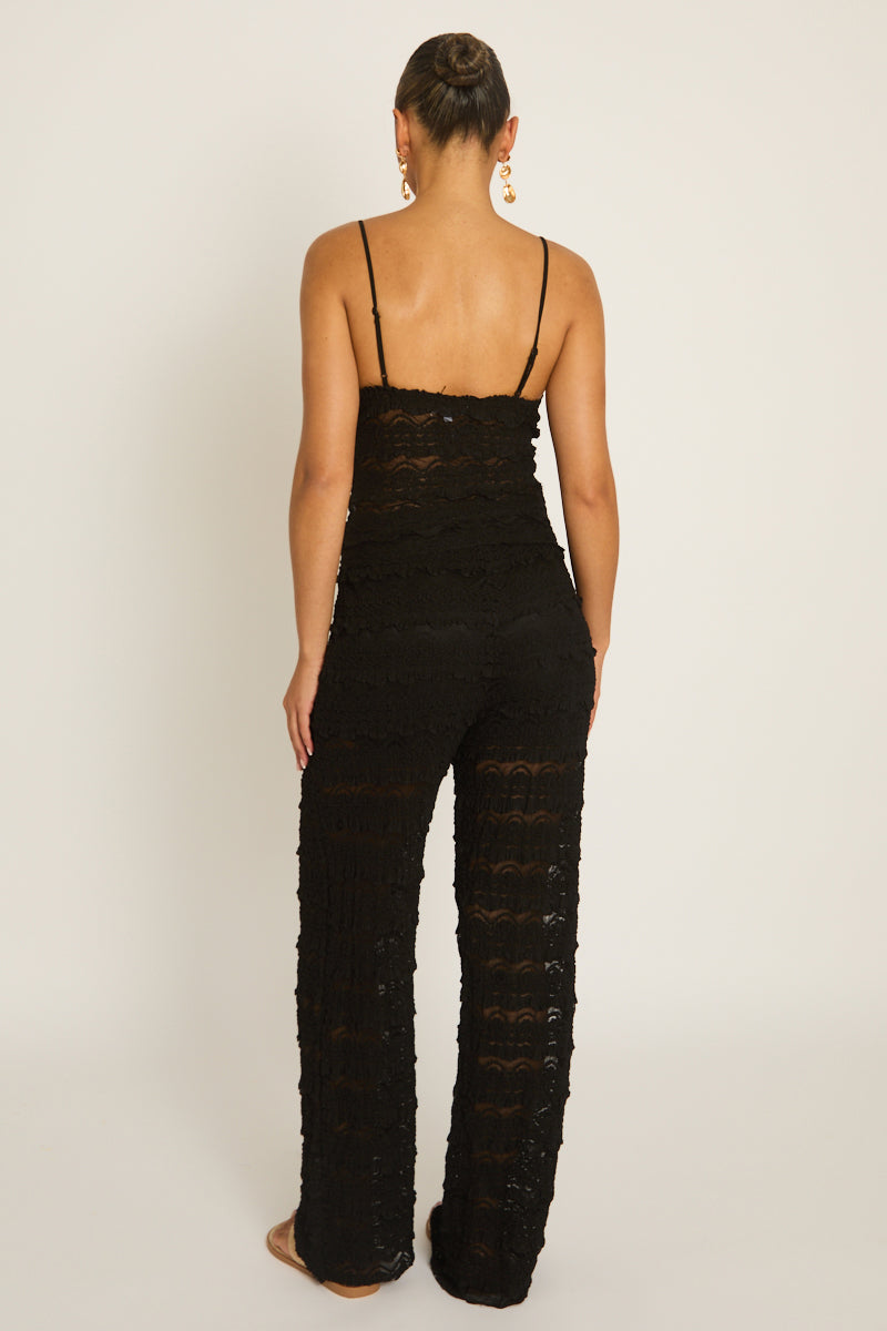 Black Lace Frill Cami and Trouser Co-ord Set - Verona