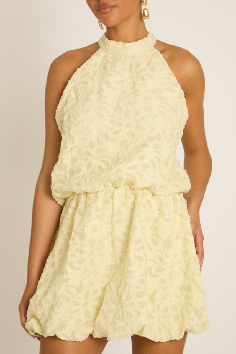 Yellow Burnout Floral Textured Mini Dress - Tiffany