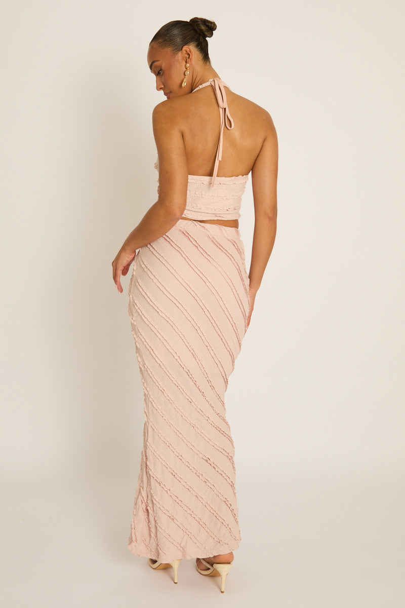 Pink Textured Twist Front Top and Maxi Skirt Co-ord Set - Tilly