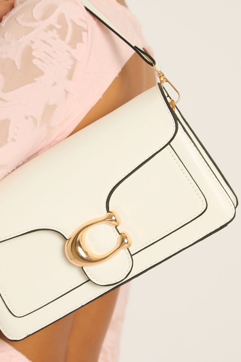 White Faux Leather Shoulder Strap Bag - Karoline