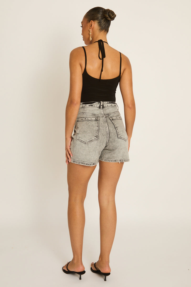 Washed Grey Denim Shorts - Giaa