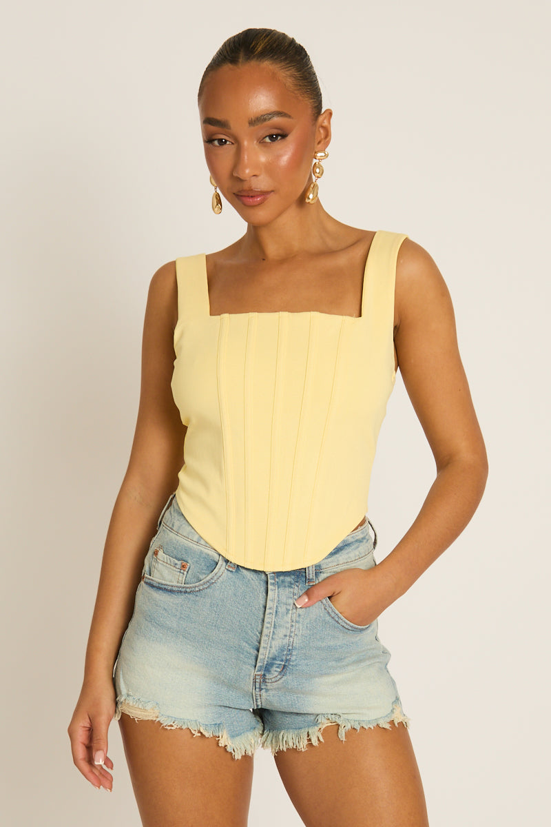 Yellow Boned Lace Back Corset Top - Mariah