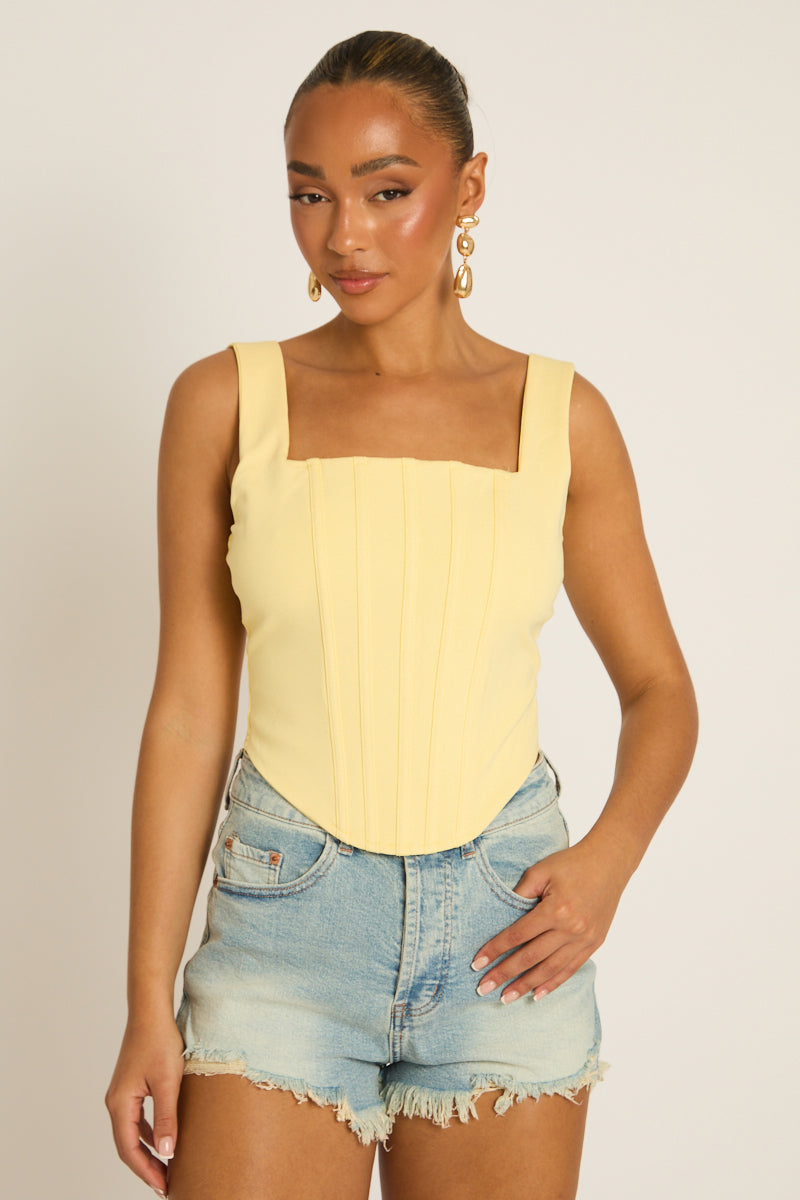 Yellow Boned Lace Back Corset Top - Mariah