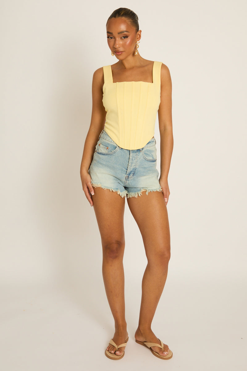Yellow Boned Lace Back Corset Top - Mariah