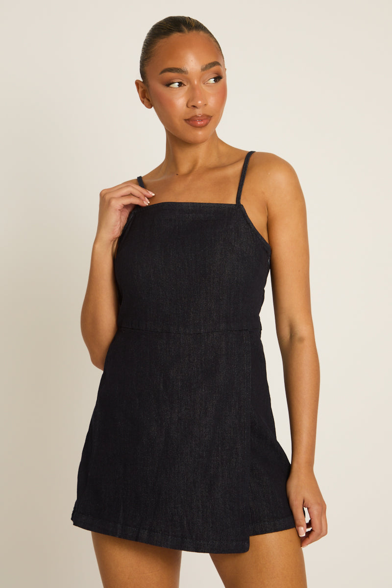 Indigo Denim Skort Playsuit - Armani
