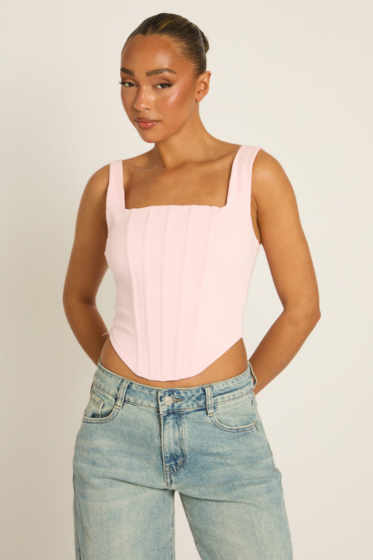 Pink Boned Lace Back Corset Top - Mariah