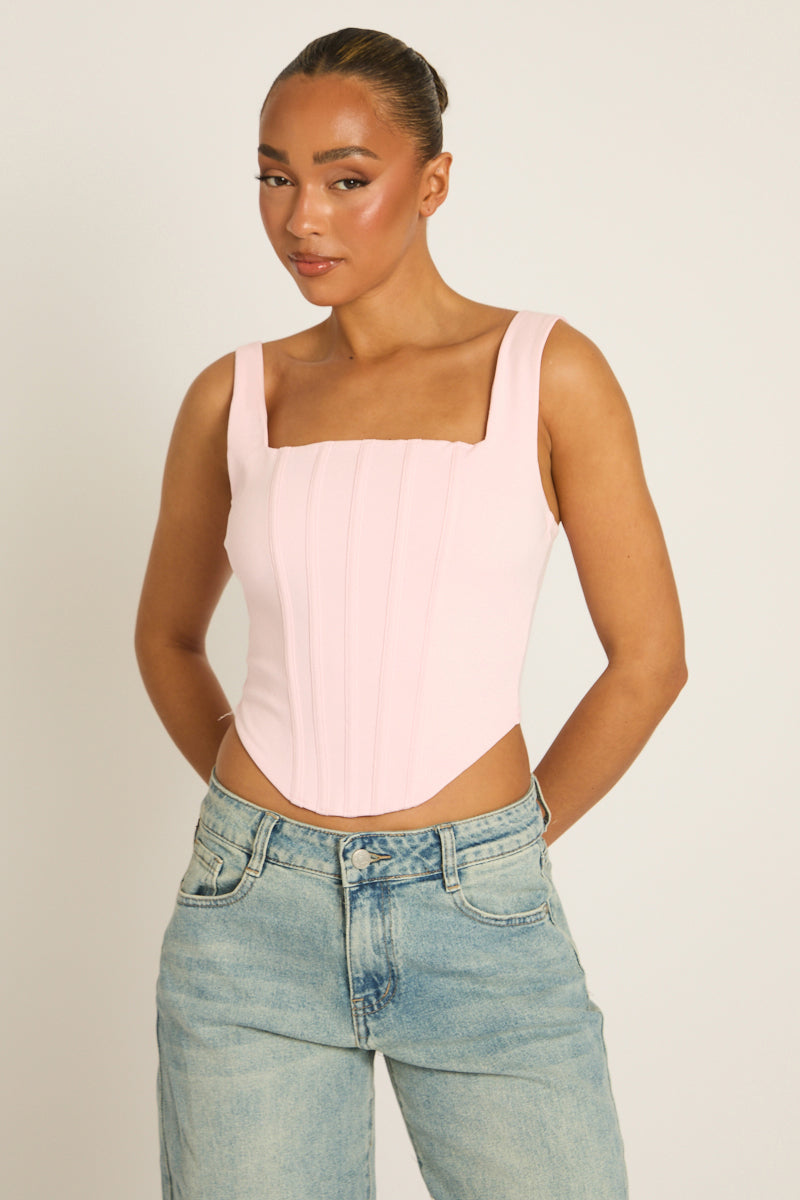 Pink Boned Lace Back Corset Top - Mariah