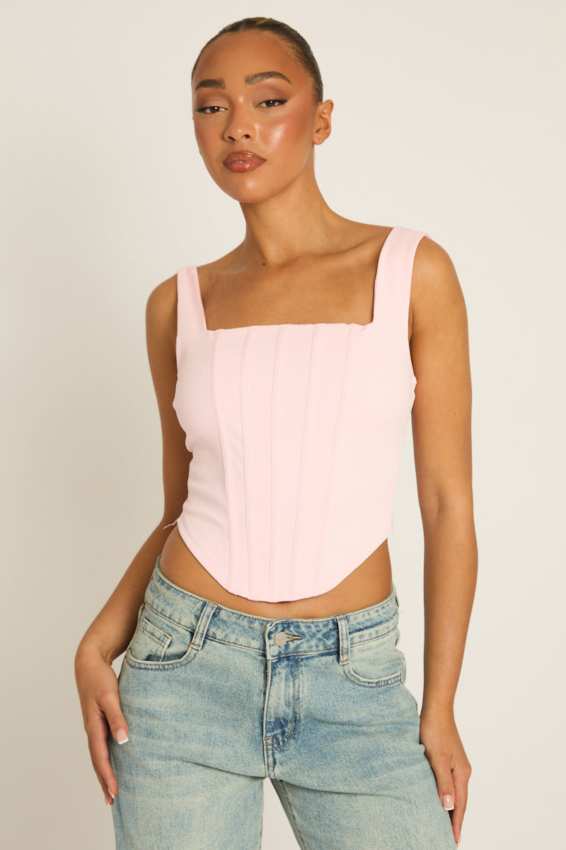 Pink Boned Lace Back Corset Top - Mariah