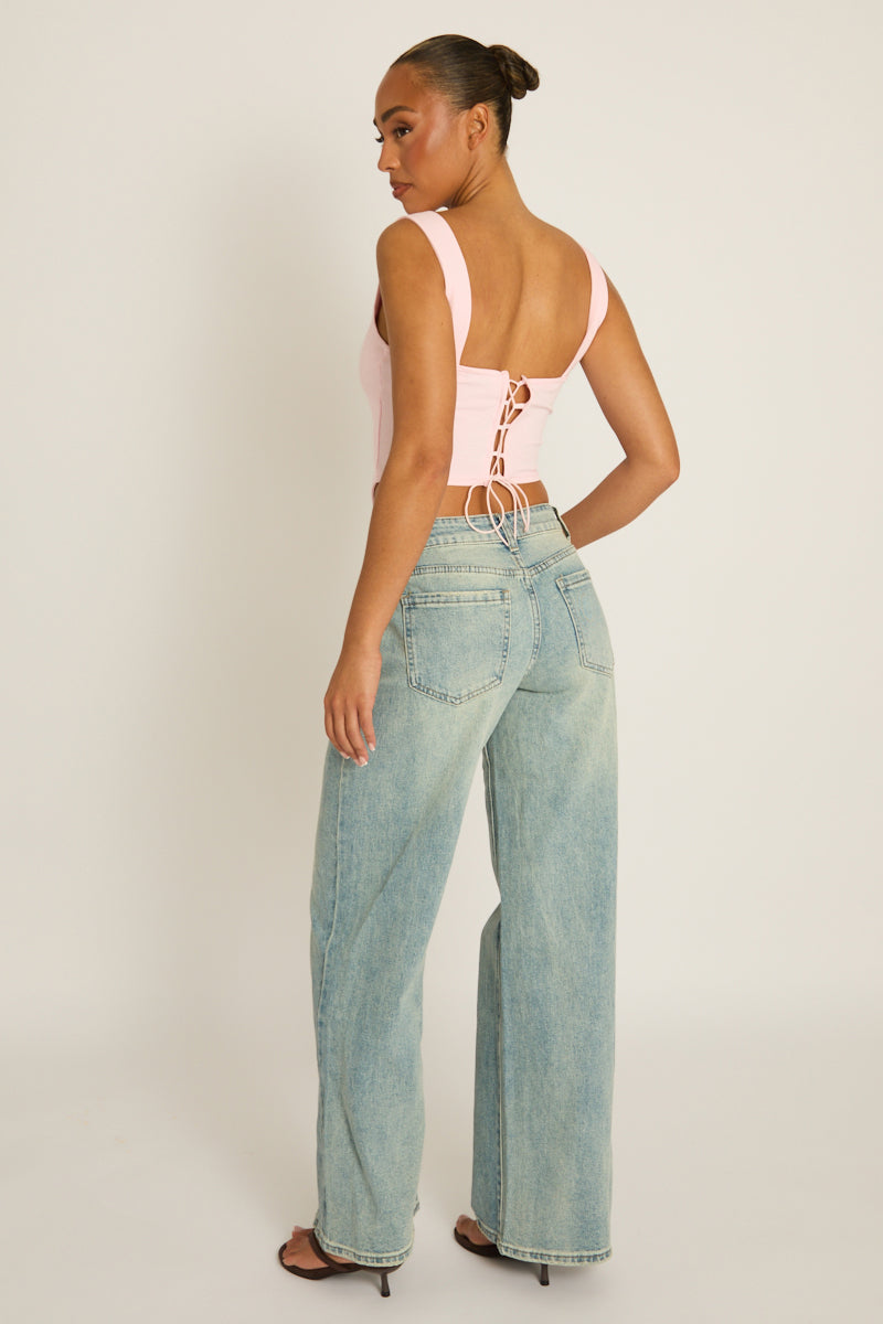 Pink Boned Lace Back Corset Top - Mariah