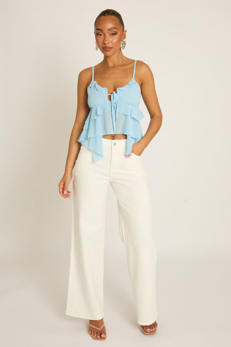 White Denim Wide Leg Jeans - Seera