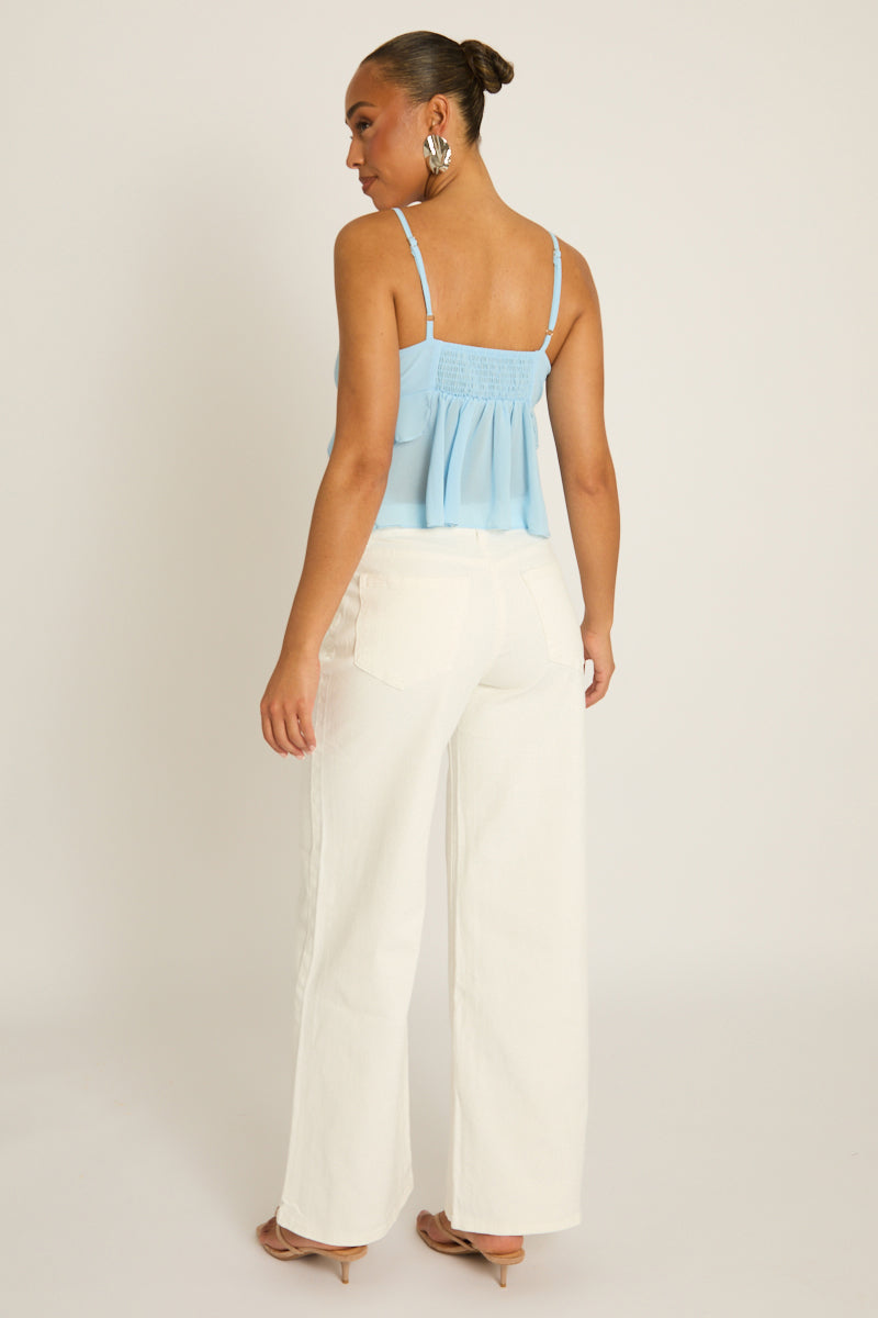 White Denim Wide Leg Jeans - Seera