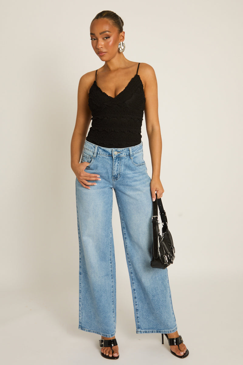 Black Lace Frill Bodysuit - Hannie