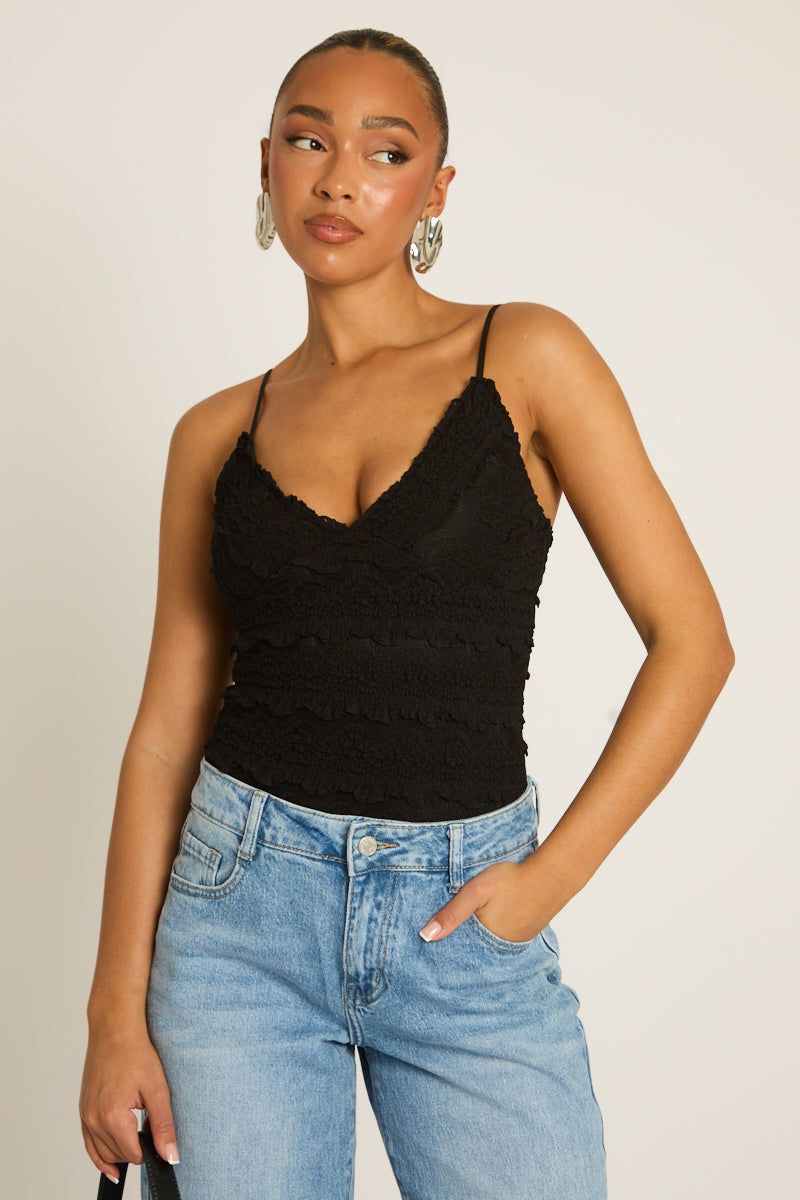 Black Lace Frill Bodysuit - Hannie