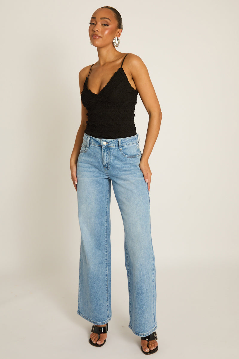 Mid Blue Wide Leg Jeans - Elvie