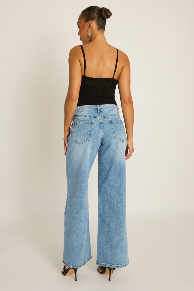 Mid Blue Wide Leg Jeans - Elvie