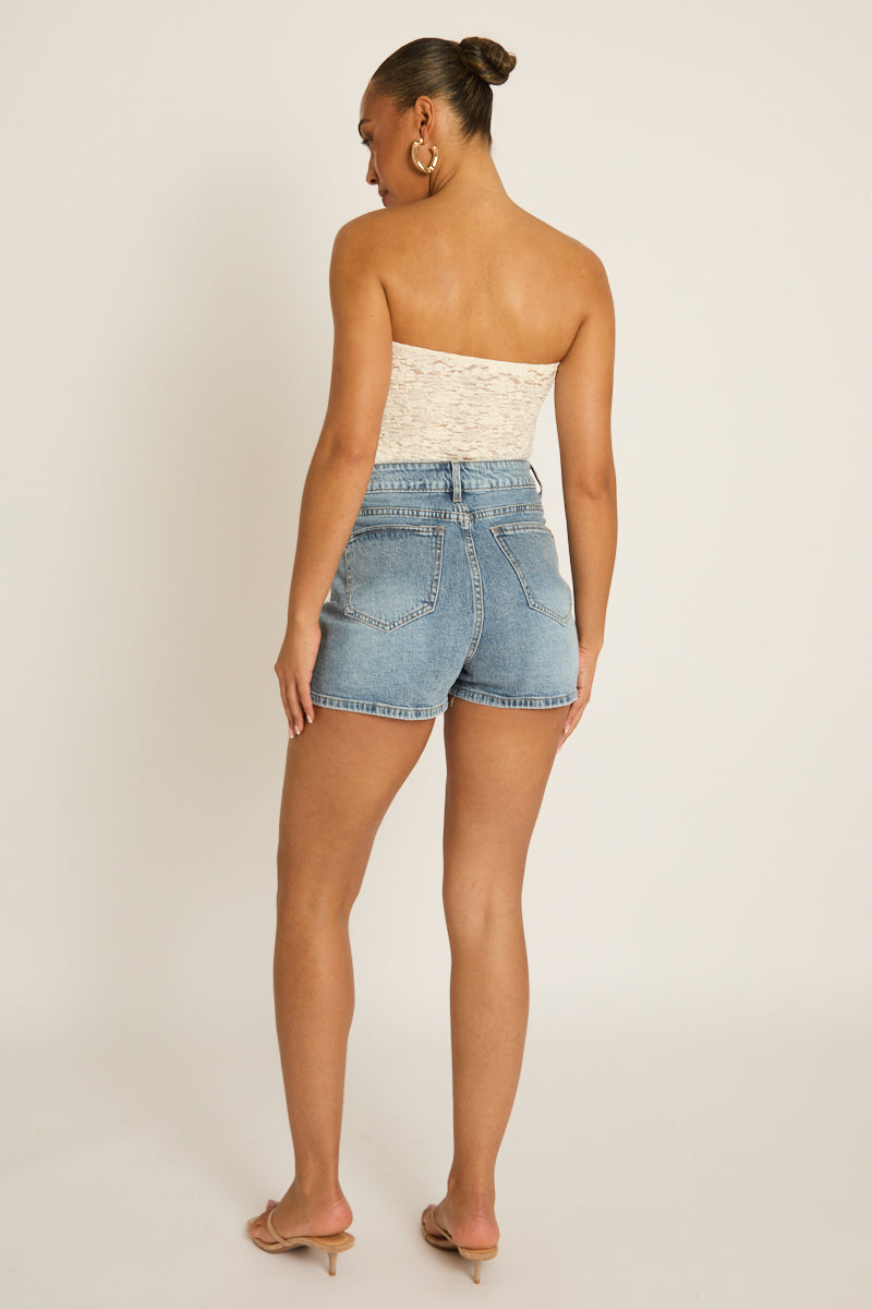 Blue Diamante Wrap Waist Denim Skort - Mavyn