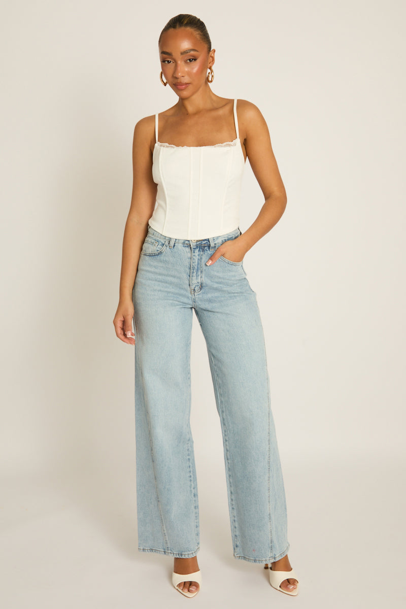 Blue Seam Detail Wide Leg Jeans - Morris