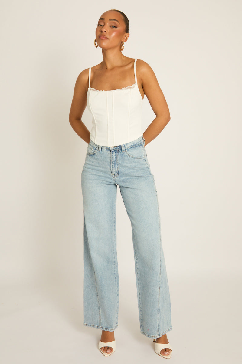 Blue Seam Detail Wide Leg Jeans - Morris