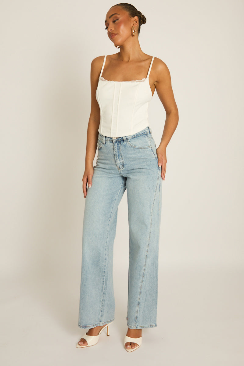 Blue Seam Detail Wide Leg Jeans - Morris