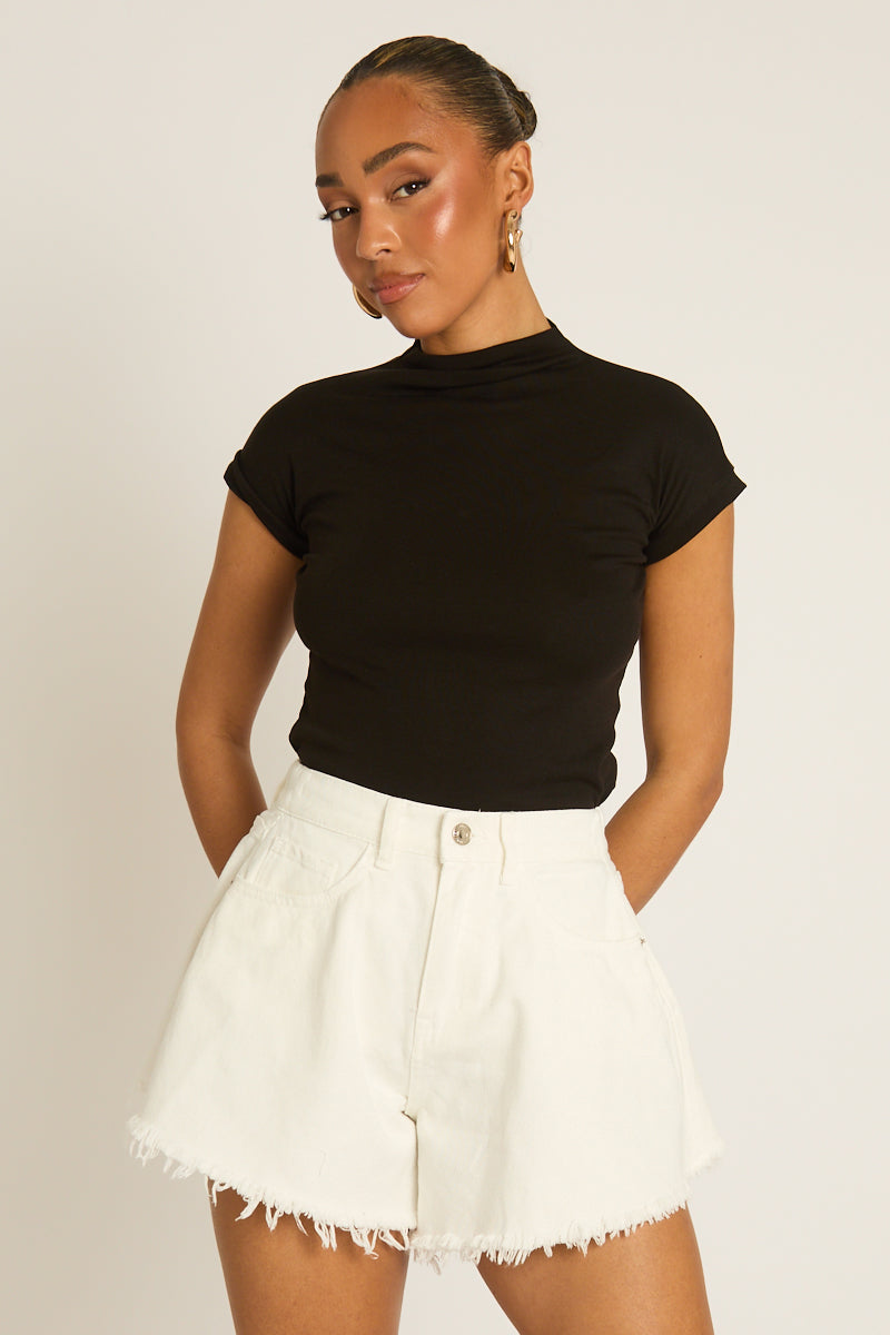 White Frayed Hem Flippy Denim Shorts - Angie