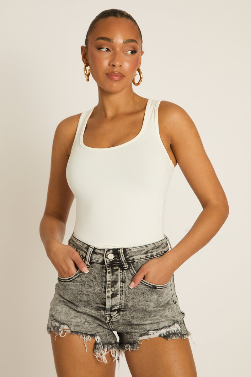 Acid Wash Grey Frayed Denim Shorts - Corey