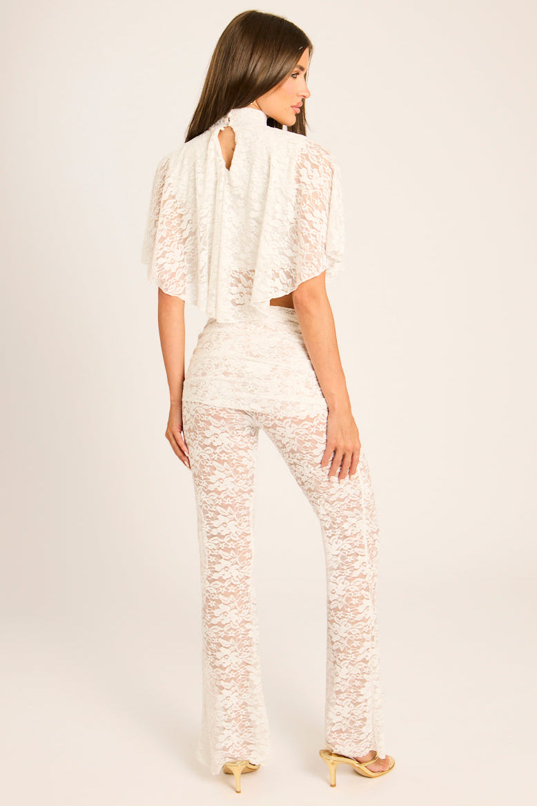 White Lace Cape Top and Flare Co-ord Set - Ula