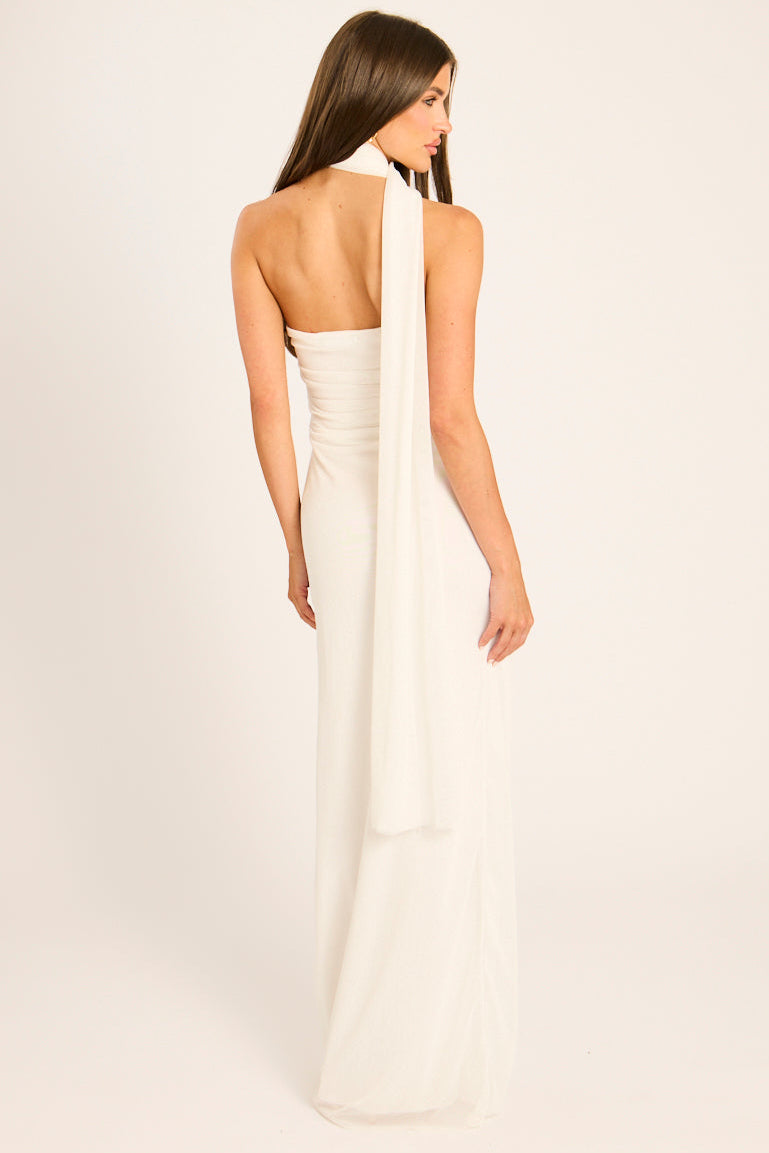 Cream Mesh Scarf Detail Bandeau Maxi Dress - Lisha