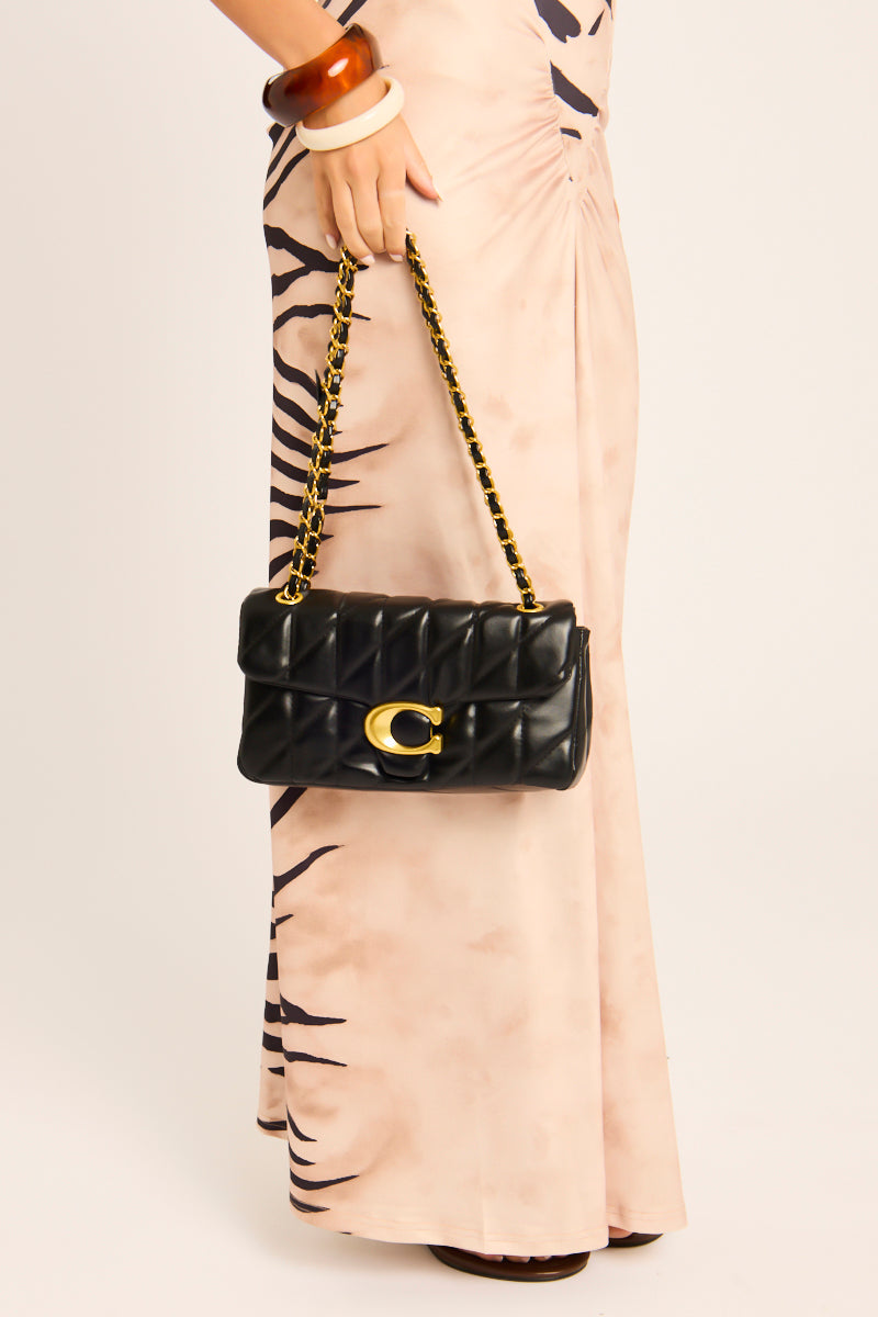 Black Quilted Faux Leather Shoulder Bag - Zeta