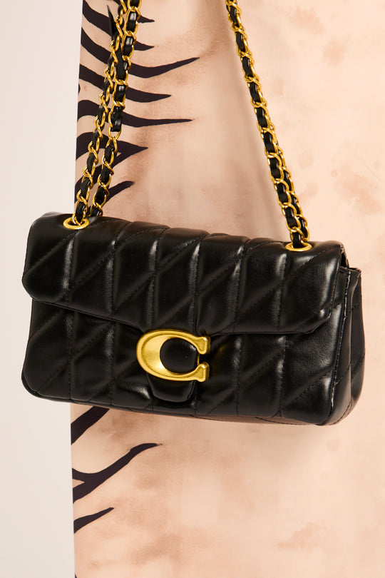 Black Quilted Faux Leather Shoulder Bag - Zeta