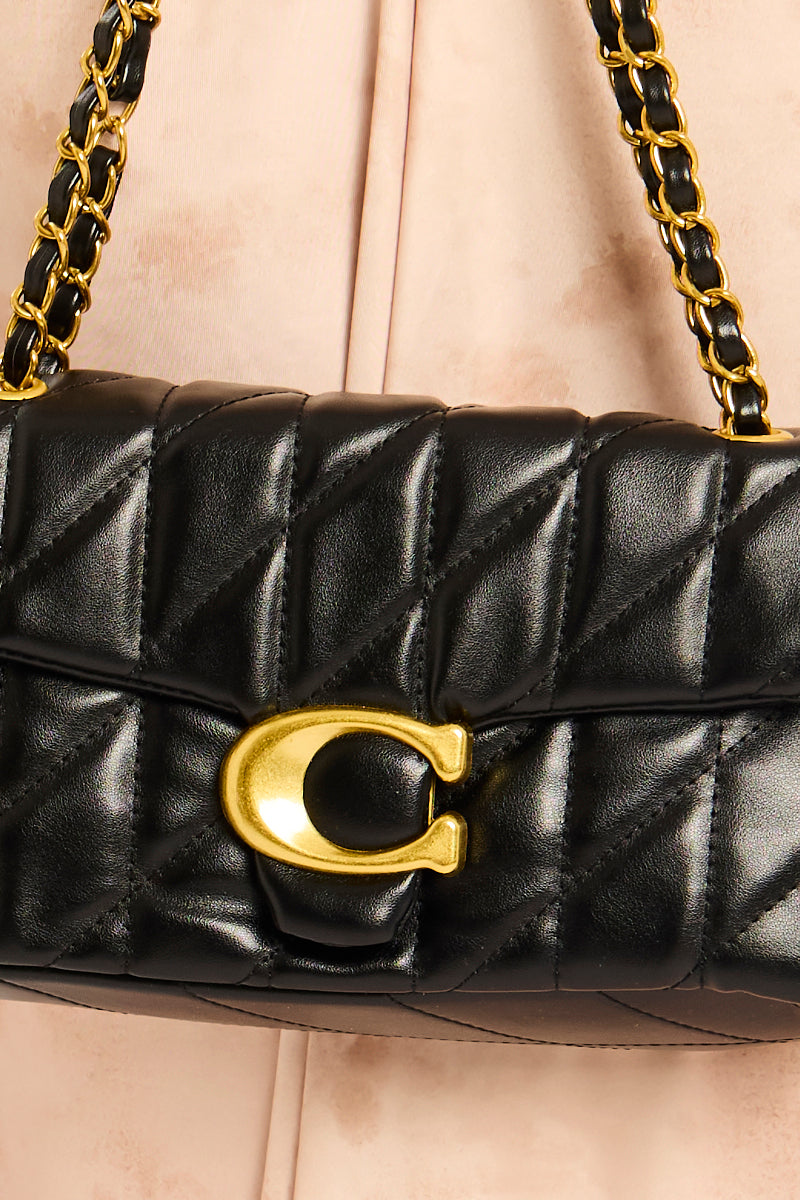 Black Quilted Faux Leather Shoulder Bag - Zeta
