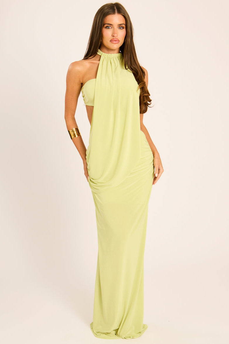 Lime Drape High Neck Maxi Dress - Layna