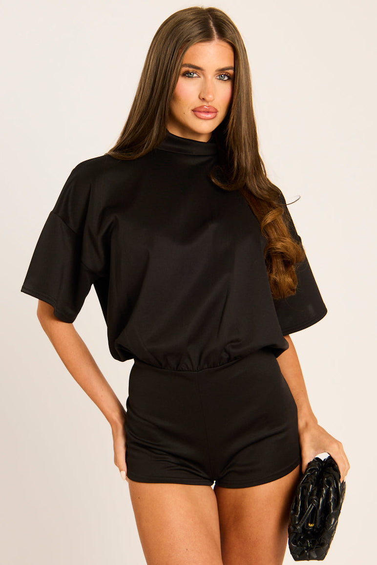 Black Open Back Micro Playsuit - Whitney