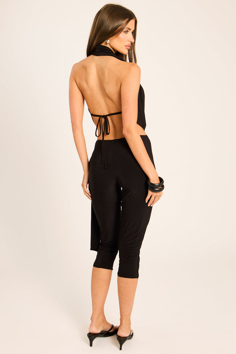 Black Plunge Cowl Top and Capri Pants Co-ord Set - Saraya