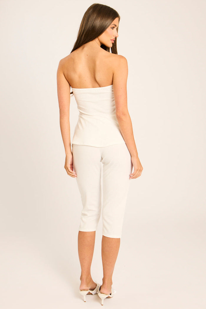 White Bandeau Peplum Top and Capri Pants Co-ord Set - Harmony