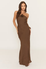 Chocolate Floral Strappy Maxi Dress - Jenella