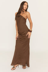 Chocolate Floral Strappy Maxi Dress - Jenella