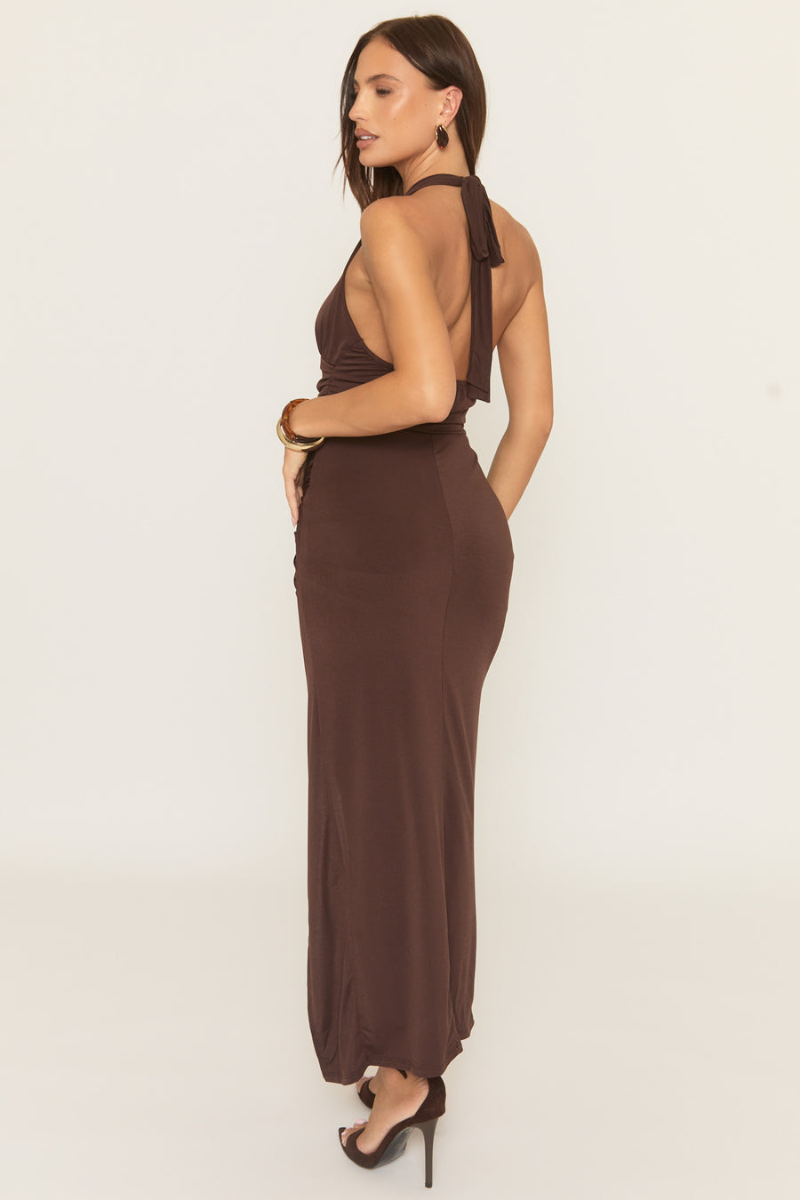 Chocolate Starfish Trim Draped Maxi Dress | Dresses | Rebellious Fashion Chocolate Starfish Trim Draped Maxi Dress | Dresses | Rebellious Fashion