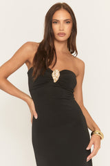 Black Gold Trim Bandeau Maxi Dress - Yolande